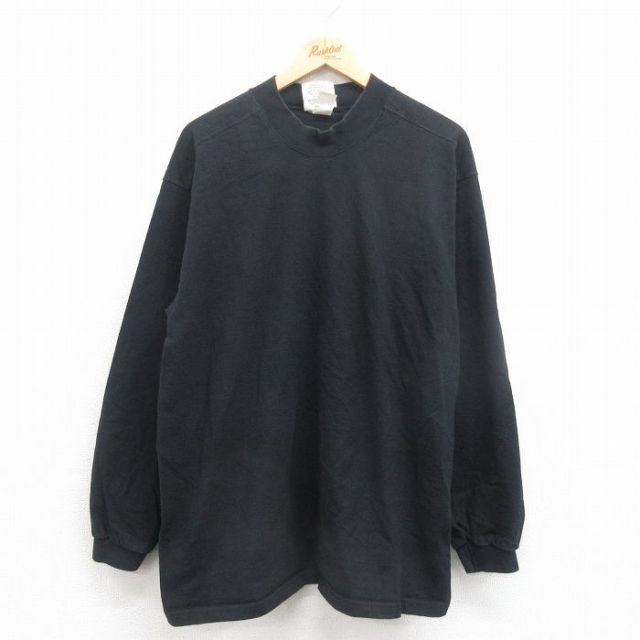XL★古着 リー Lee 長袖 ビンテージ Tシャツ メンズ 90年代 90s 無地 モックネック ハイネック コットン USA製 黒 ブラック 25aug29 中古