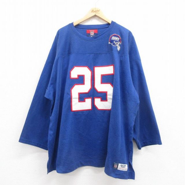 【50%OFF】XL★古着 リーボック REEBOK 長袖 フットボール Tシャツ メンズ NFL ニューヨークジャイアンツ 大きいサイズ ロング丈 青 ブルー アメフト スーパーボウル 25aug29 中古