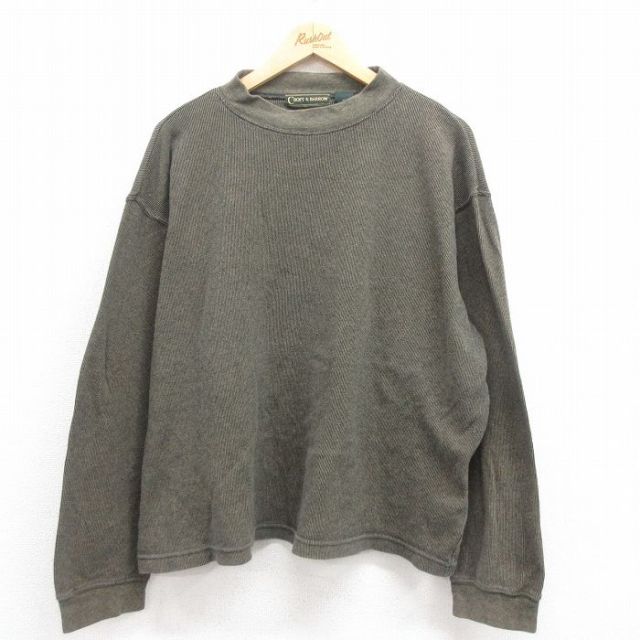 【50%OFF】XL★古着 長袖 ビンテージ Tシャツ メンズ 00年代 00s 無地 大きいサイズ コットン クルーネック 緑 グリーン ストライプ 25aug29 中古