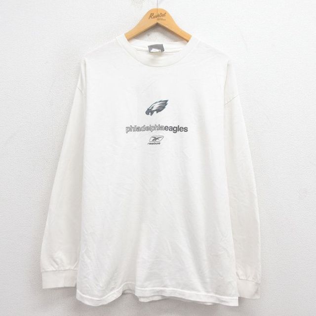 XL★古着 リーボック REEBOK 長袖 ビンテージ Tシャツ メンズ 00年代 00s NFL フィラデルフィアイーグルス コットン クルーネック USA製 白 ホワイト アメフト スーパーボウル 25aug29 中古