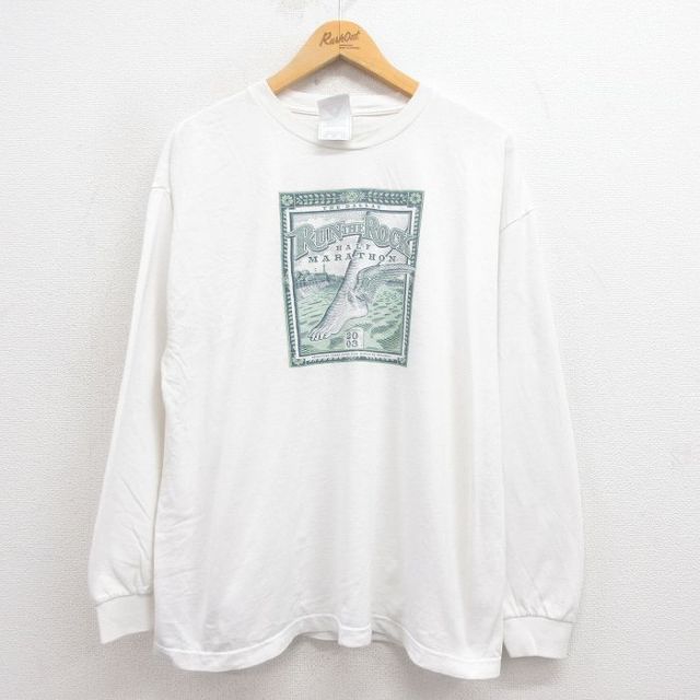 【50%OFF】XL★古着 長袖 ビンテージ Tシャツ メンズ 00年代 00s ハーフマラソン 企業広告 コットン クルーネック 白 ホワイト 25aug29 中古