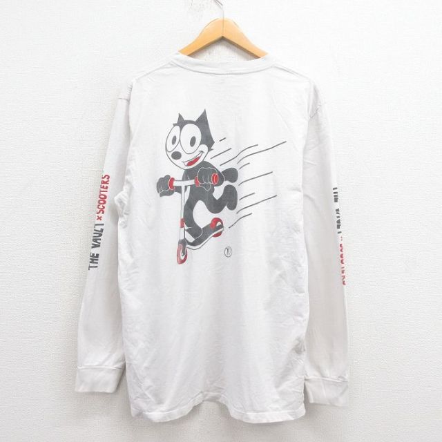 XL★古着 長袖 Tシャツ メンズ フィリックス コットン クルーネック 白 ホワイト 25aug29 中古