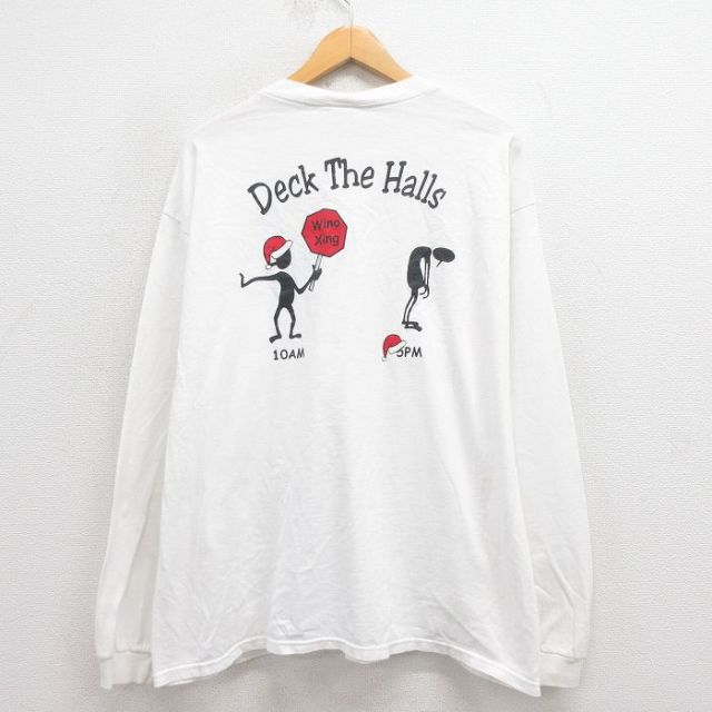 【20%OFF】XL★古着 長袖 ビンテージ Tシャツ メンズ 00年代 00s Deck 大きいサイズ コットン クルーネック 白 ホワイト 25aug30 中古