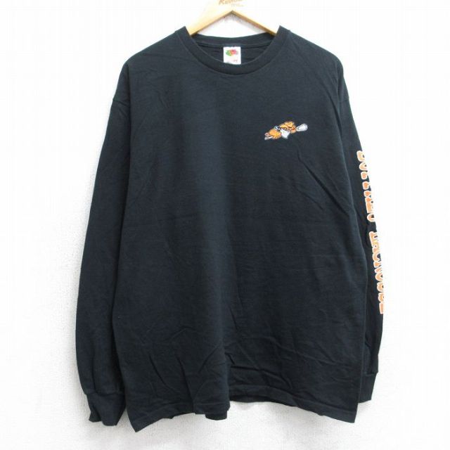 XL★古着 フルーツオブザルーム 長袖 ビンテージ Tシャツ メンズ 00年代 00s バッファロー ラクロス コットン クルーネック 黒 ブラック 25aug30 中古