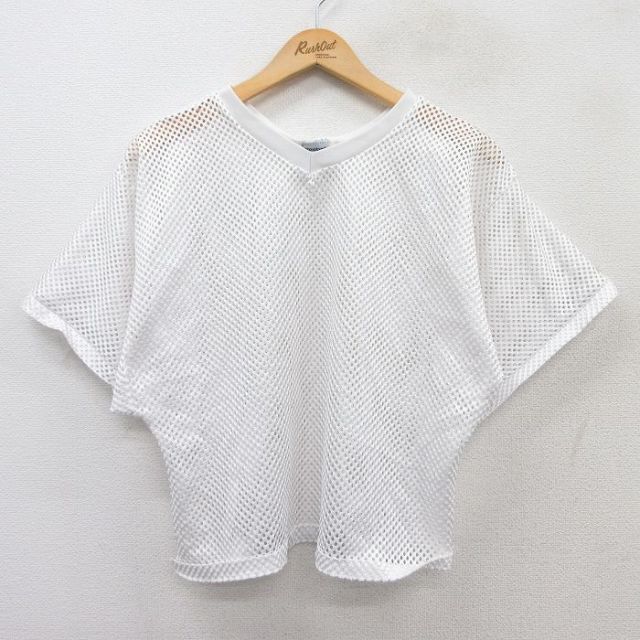【50%OFF】L★古着 リーボック REEBOK 半袖 ビンテージ Tシャツ メンズ 80年代 80s 無地 メッシュ地 Vネック 白 ホワイト 25aug30 中古