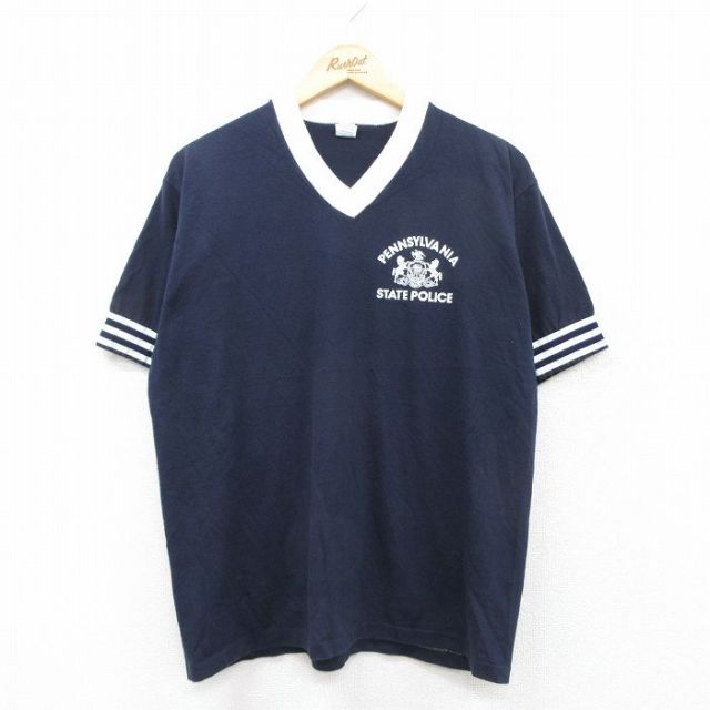 L★古着 半袖 ビンテージ Tシャツ メンズ 80年代 80s ペンシルベニア ポリス Vネック USA製 紺 ネイビー 25aug30 中古
