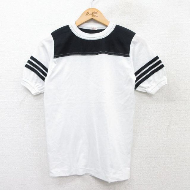S★古着 半袖 ビンテージ フットボール Tシャツ メンズ 80年代 80s ツートンカラー クルーネック USA製 白他 ホワイト 25aug30 中古