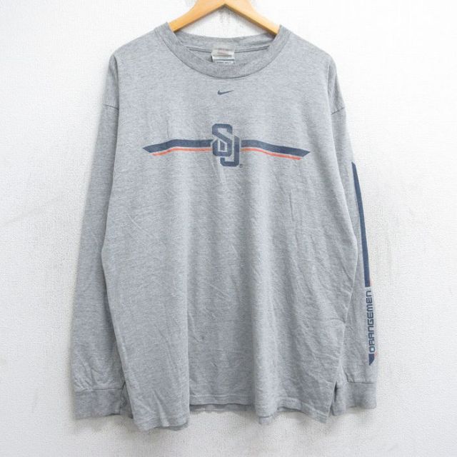 XL★古着 ナイキ NIKE 長袖 ビンテージ Tシャツ メンズ 00年代 00s SJ 大きいサイズ クルーネック グレー 霜降り 25aug30 中古