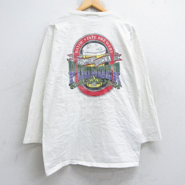 L★古着 長袖 ビンテージ Tシャツ メンズ 90年代 90s POUNDER ビール コットン ヘンリーネック USA製 白 ホワイト 25aug30 中古