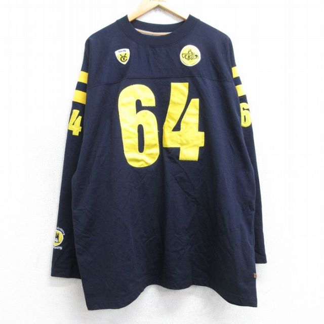 XL★古着 長袖 フットボール Tシャツ メンズ 大きいサイズ クルーネック 紺 ネイビー 25sep03 中古
