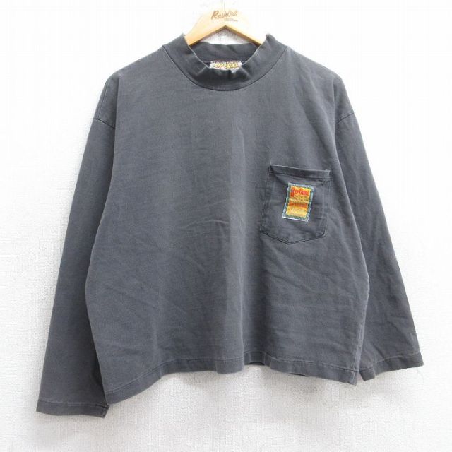XL★古着 長袖 ビンテージ Tシャツ メンズ 90年代 90s RIP CURL 胸ポケット付き モックネック ハイネック 濃グレー 25sep03 中古