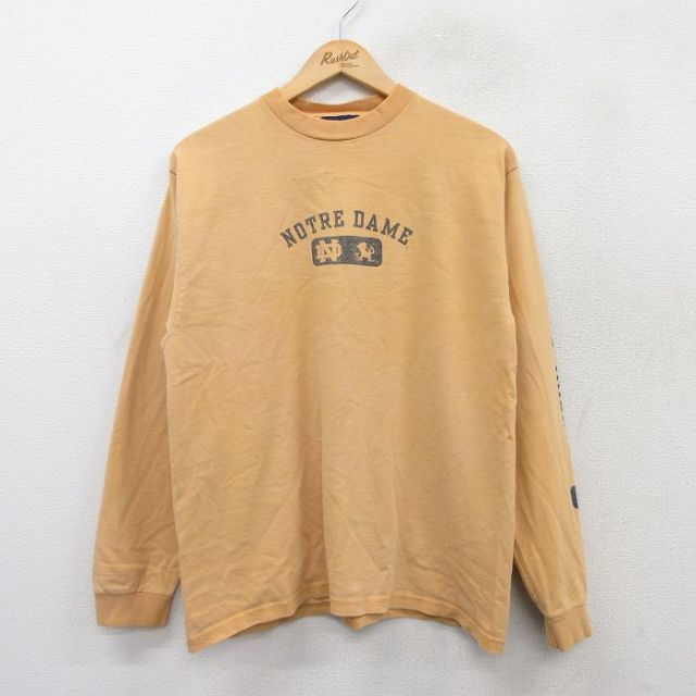 L★古着 ジャンスポーツ 長袖 ビンテージ Tシャツ メンズ 90年代 90s ノートルダム アイリッシュ コットン クルーネック USA製 オレンジ系 25sep03 中古