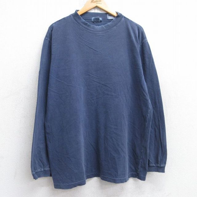 XL★古着 セントジョンズベイ 長袖 ビンテージ Tシャツ メンズ 90年代 90s 無地 コットン クルーネック USA製 紺 ネイビー 25sep03 中古