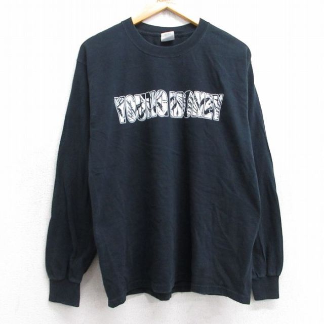 L★古着 長袖 ビンテージ Tシャツ メンズ 00年代 00s YOUNG MONEY コットン クルーネック 黒 ブラック 25sep03 中古