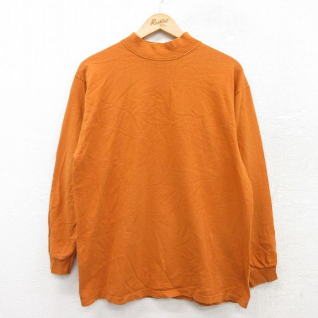 XL★古着 長袖 ビンテージ Tシャツ メンズ 90年代 90s 無地 コットン モックネック ハイネック USA製 オレンジ 25sep03 中古