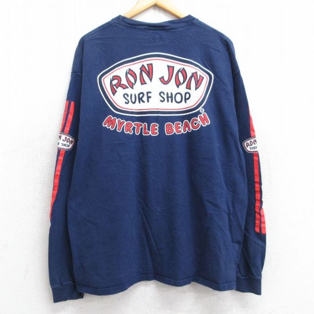 XL★古着 ヘインズ Hanes 長袖 Tシャツ メンズ ロンジョン マートルビーチ コットン クルーネック 紺 ネイビー 25sep03 中古