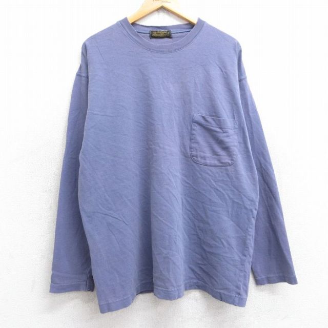 XL★古着 エディーバウアー 長袖 ビンテージ Tシャツ メンズ 90年代 90s 無地 胸ポケット付き 大きいサイズ クルーネック 薄紫 パープル 【spe】 25sep03 中古