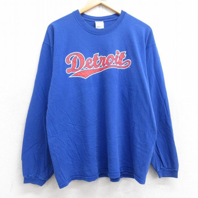 XL★古着 ジャージーズ 長袖 ビンテージ Tシャツ メンズ 00年代 00s デトロイト コットン クルーネック 青 ブルー 25sep03 中古
