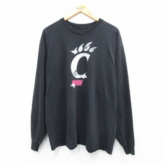 XL★古着 アディダス adidas 長袖 Tシャツ メンズ C 大きいサイズ コットン クルーネック 黒 ブラック 25sep04 中古