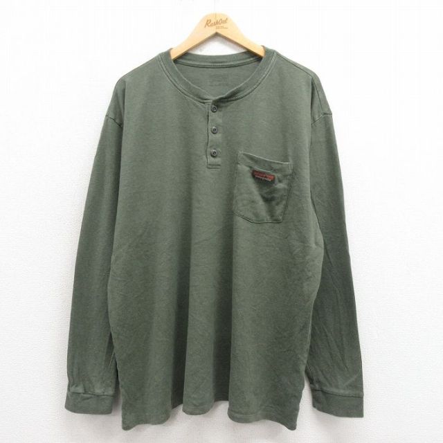 XL★古着 パタゴニア patagonia 長袖 Tシャツ メンズ 胸ポケット付き 大きいサイズ ヘンリーネック 緑系 グリーン 25sep04 中古