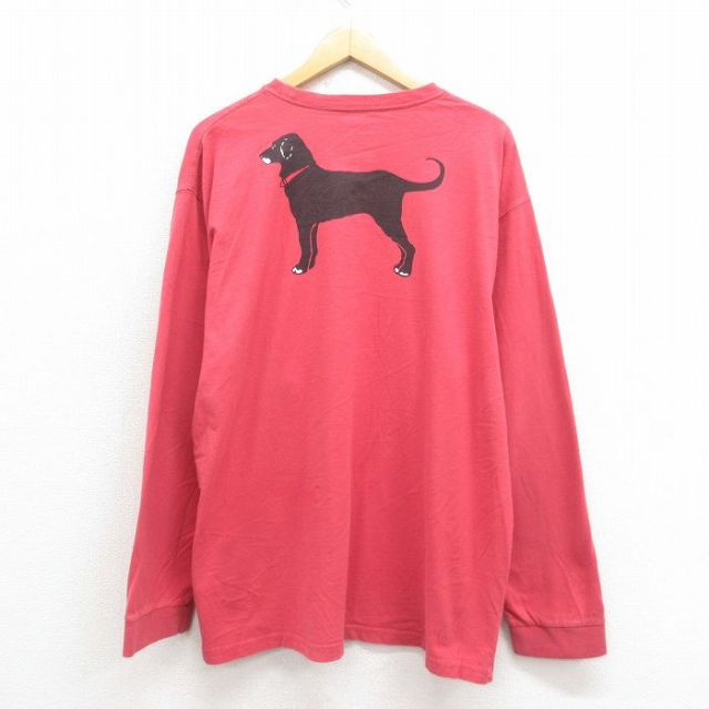 XL★古着 長袖 Tシャツ メンズ The Black Dog 大きいサイズ コットン クルーネック ピンク 25sep04 中古