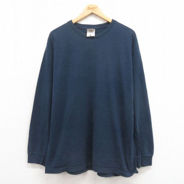 XL★古着 長袖 ビンテージ Tシャツ メンズ 00年代 00s 無地 コットン クルーネック 黒 ブラック 25sep04 中古