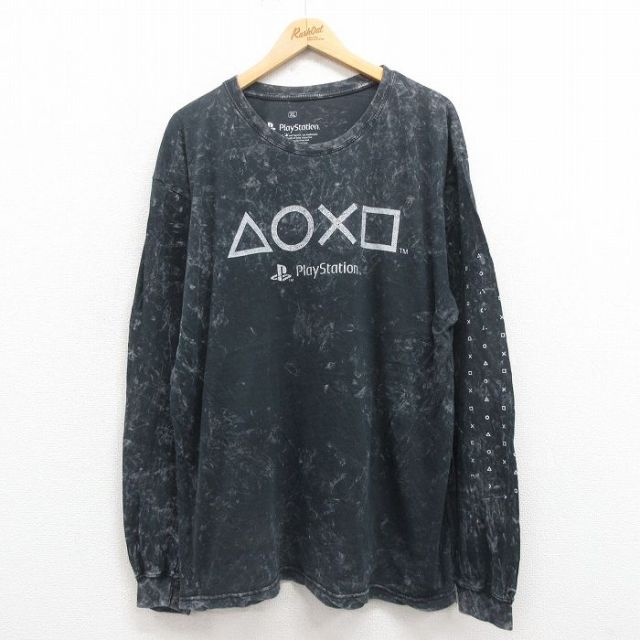 XL★古着 リップルジャンクション 長袖 Tシャツ メンズ ゲーム プレイステーション 大きいサイズ コットン クルーネック 黒 ブラック タイダイ 25sep04 中古