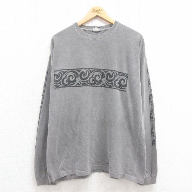 XL★古着 Crazy Shirts 長袖 Tシャツ メンズ コットン クルーネック グレー 25sep04 中古