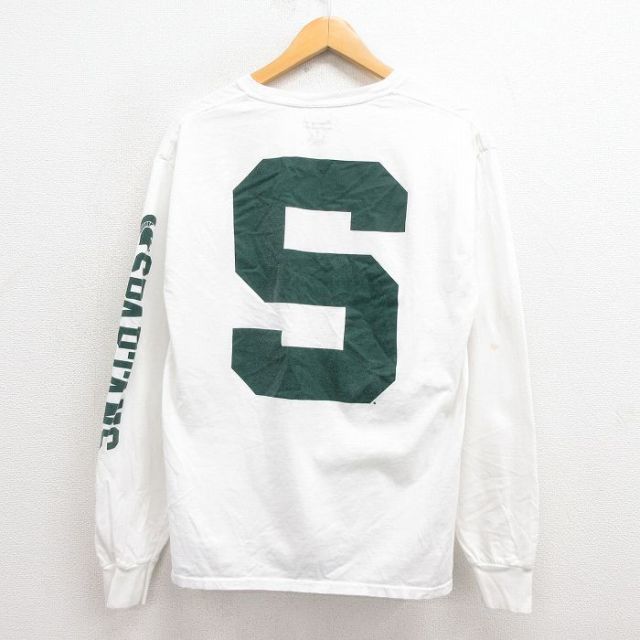M★古着 チャンピオン Champion 長袖 Tシャツ メンズ S コットン クルーネック 白 ホワイト 25sep04 中古