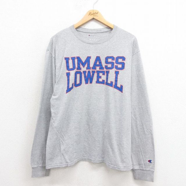 L★古着 チャンピオン champion 長袖 Tシャツ メンズ UMASS クルーネック グレー 霜降り 25sep05 中古