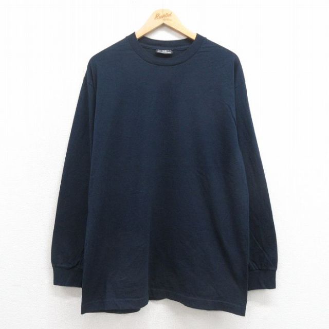 L★古着 STEVE&BARRYS 長袖 ビンテージ Tシャツ メンズ 00年代 00s 無地 コットン クルーネック 濃紺 ネイビー 25sep05 中古