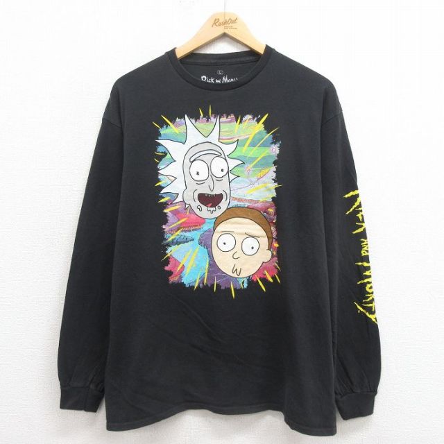 長袖Tシャツ リックアンドモーティプリント ブラック L | 古着