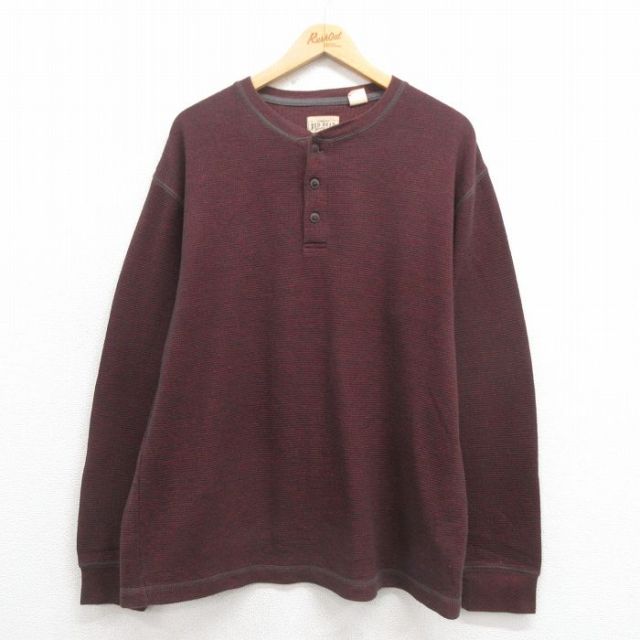 XL★古着 レッドヘッド 長袖 Tシャツ メンズ 無地 大きいサイズ ヘンリーネック エンジ 霜降り 25sep05 中古