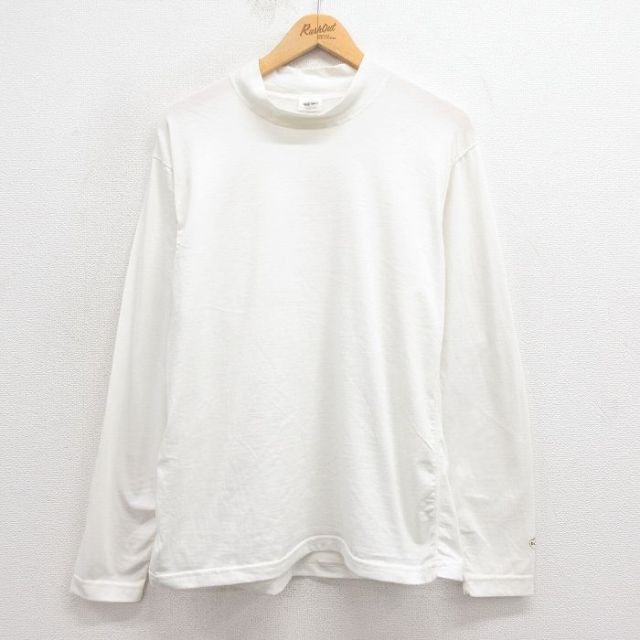 【20%OFF】L★古着 duofold 長袖 Tシャツ メンズ ワンポイントロゴ モックネック ハイネック 白 ホワイト 25sep05 中古