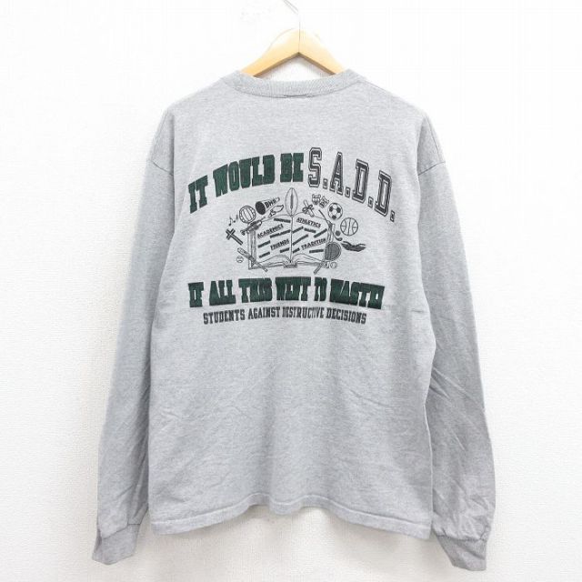 【20%OFF】XL★古着 長袖 ビンテージ Tシャツ メンズ 00年代 00s フットボール テニス クルーネック グレー 霜降り 【spe】 25sep05 中古