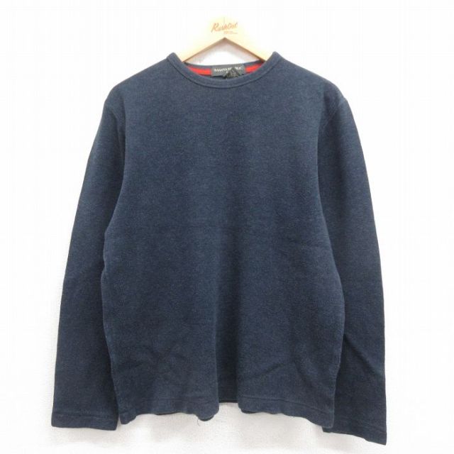 XL★古着 バナナリパブリック BANANA REPUBLIC 長袖 ブランド Tシャツ メンズ 無地 コットン クルーネック 濃紺 ネイビー 25sep05 中古