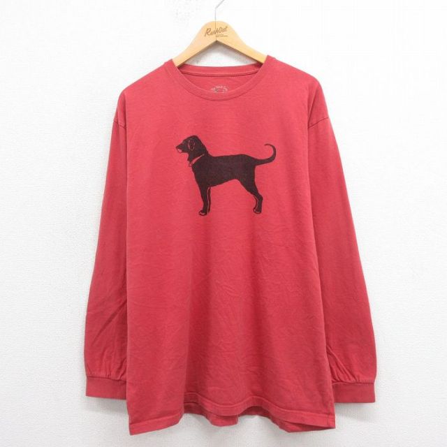 XL★古着 長袖 Tシャツ メンズ The Black Dog コットン クルーネック エンジ 25sep05 中古