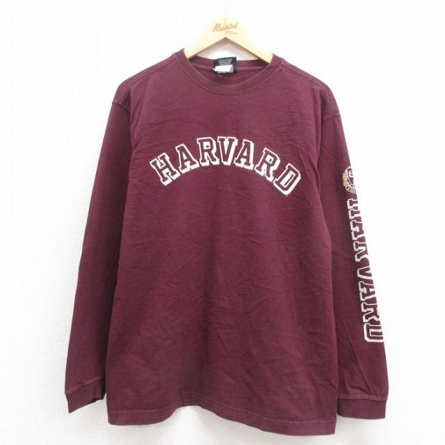L★古着 ジャンスポーツ 長袖 ビンテージ Tシャツ メンズ 00年代 00s ハーバード コットン クルーネック エンジ 25sep05 中古