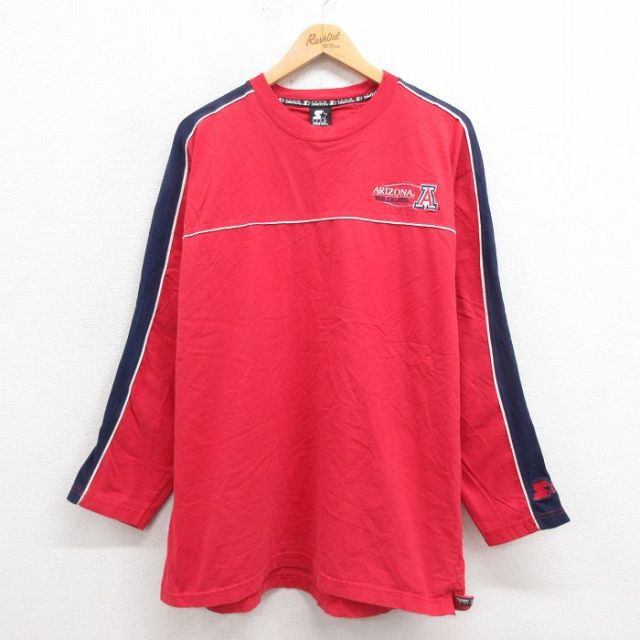 【20%OFF】XL★古着 スターター STARTER 長袖 Tシャツ メンズ アリゾナワイルドキャッツ コットン クルーネック 赤 レッド 25sep05 中古