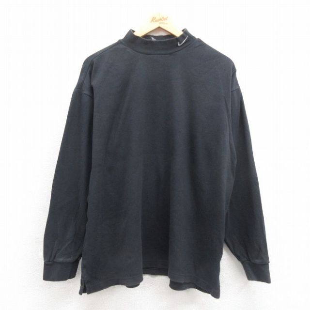 XL★古着 ナイキ NIKE ゴルフ 長袖 Tシャツ メンズ ワンポイントロゴ 大きいサイズ コットン モックネック ハイネック 黒 ブラック 25sep05 中古
