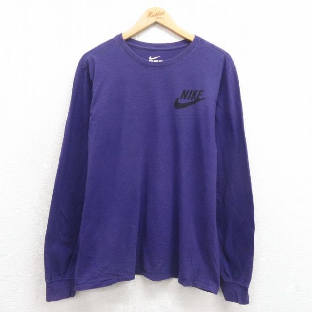 L★古着 ナイキ NIKE 長袖 Tシャツ メンズ ワンポイントロゴ コットン クルーネック 紫 パープル 25sep05 中古