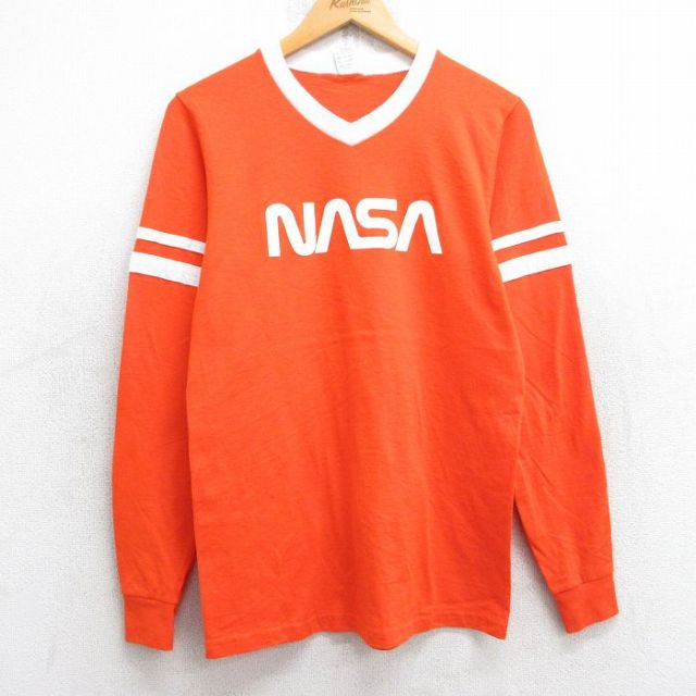 S★古着 長袖 ビンテージ Tシャツ メンズ 00年代 00s NASA Vネック オレンジ 25sep17 中古