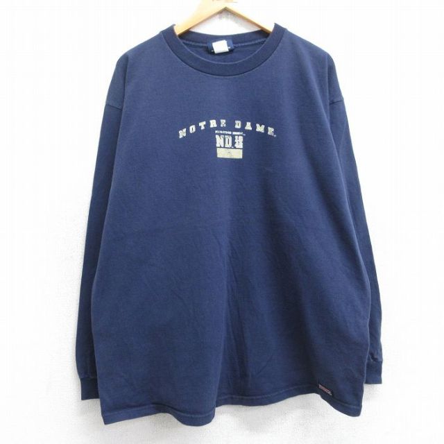 【50%OFF】ジャンスポーツ 90s 長袖Tシャツ ノートルダムアイリッシュ ネイビー XL | 古着