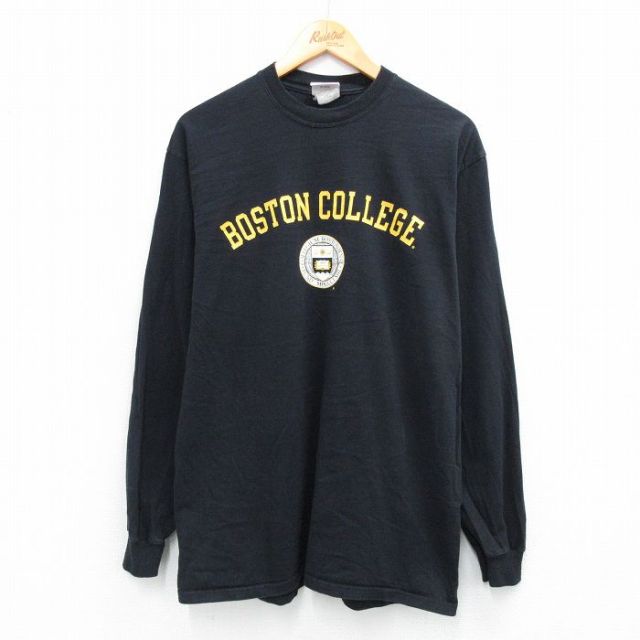 L★古着 チャンピオン Champion 長袖 ビンテージ Tシャツ メンズ 00年代 00s ボストン カレッジ コットン クルーネック 黒 ブラック 25sep24 中古