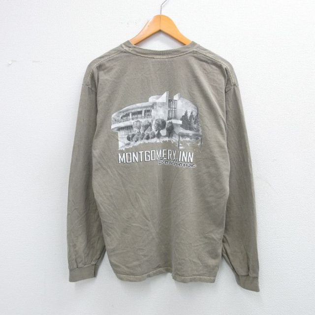 【20%OFF】XL★古着 長袖 ビンテージ Tシャツ メンズ 00年代 00s MONTGOMERY INN コットン クルーネック ベージュ系 カーキ 25sep24 中古