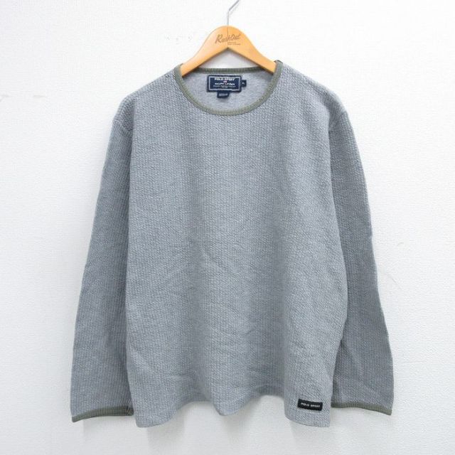 XL★古着 ラルフローレン Ralph Lauren ポロスポーツ 長袖 ブランド Tシャツ メンズ 無地 大きいサイズ コットン クルーネック グレー 霜降り他 【spe】 25sep24 中古