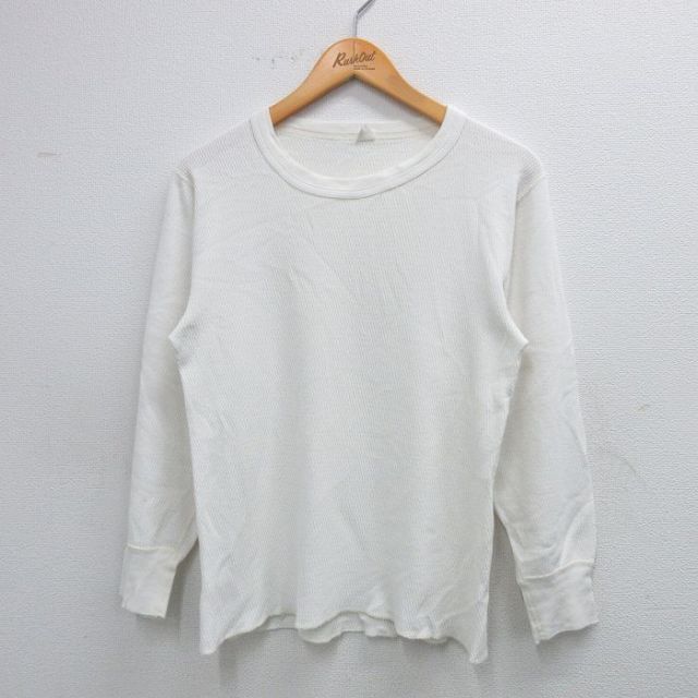 S★古着 長袖 ビンテージ サーマル Tシャツ メンズ 80年代 80s 無地 コットン クルーネック USA製 白 ホワイト 25sep24 中古