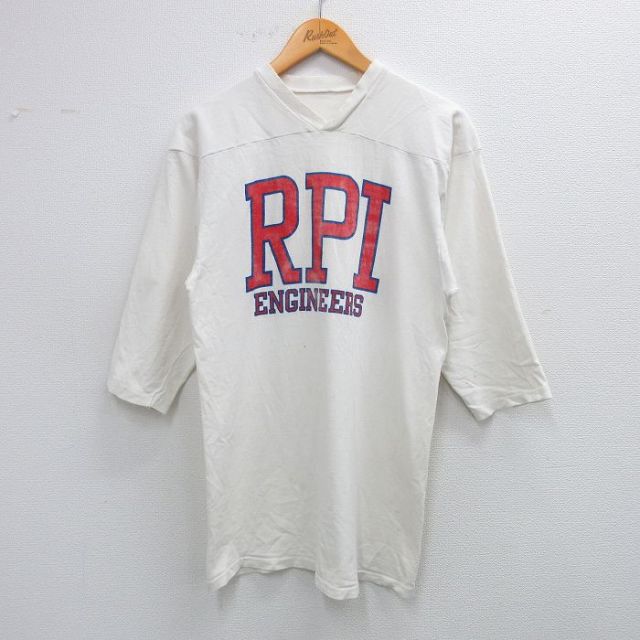 90s 7分袖Tシャツ RPI 生成り ベージュ M | 古着