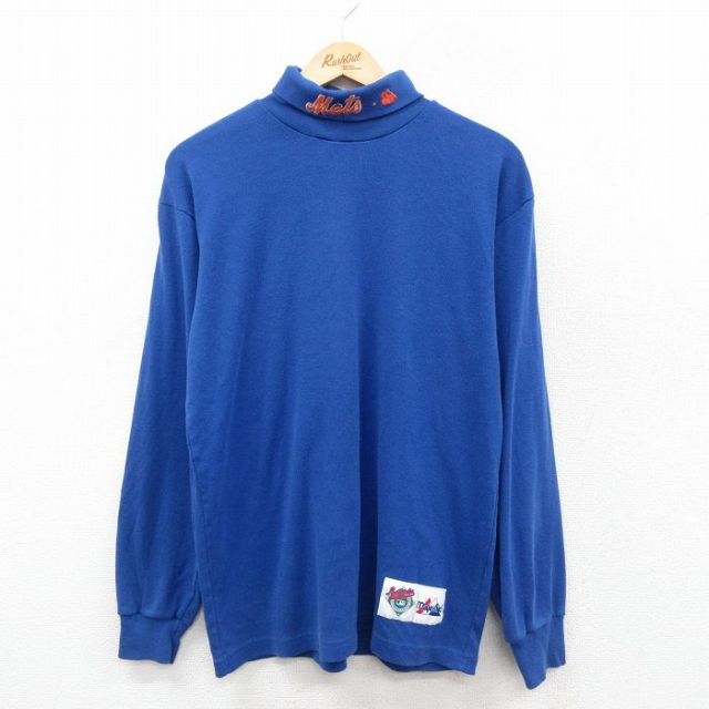 XL★古着 マジェスティック 長袖 ビンテージ Tシャツ メンズ 90年代 90s MLB ニューヨークメッツ タートルネック ハイネック USA製 青 ブルー メジャーリーグ ベースボール 野球 25sep25 中古