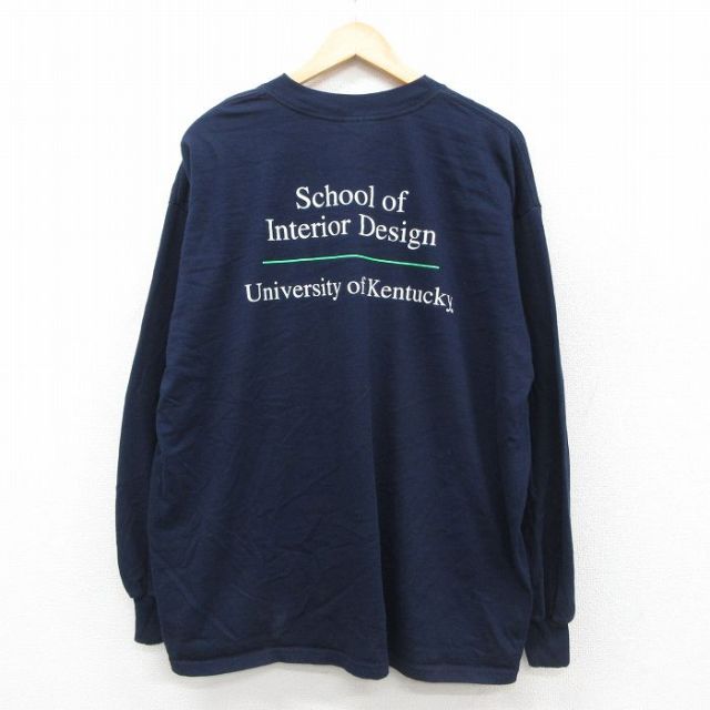 XL★古着 長袖 ビンテージ Tシャツ メンズ 00年代 00s UK 大きいサイズ クルーネック 紺 ネイビー 25sep25 中古